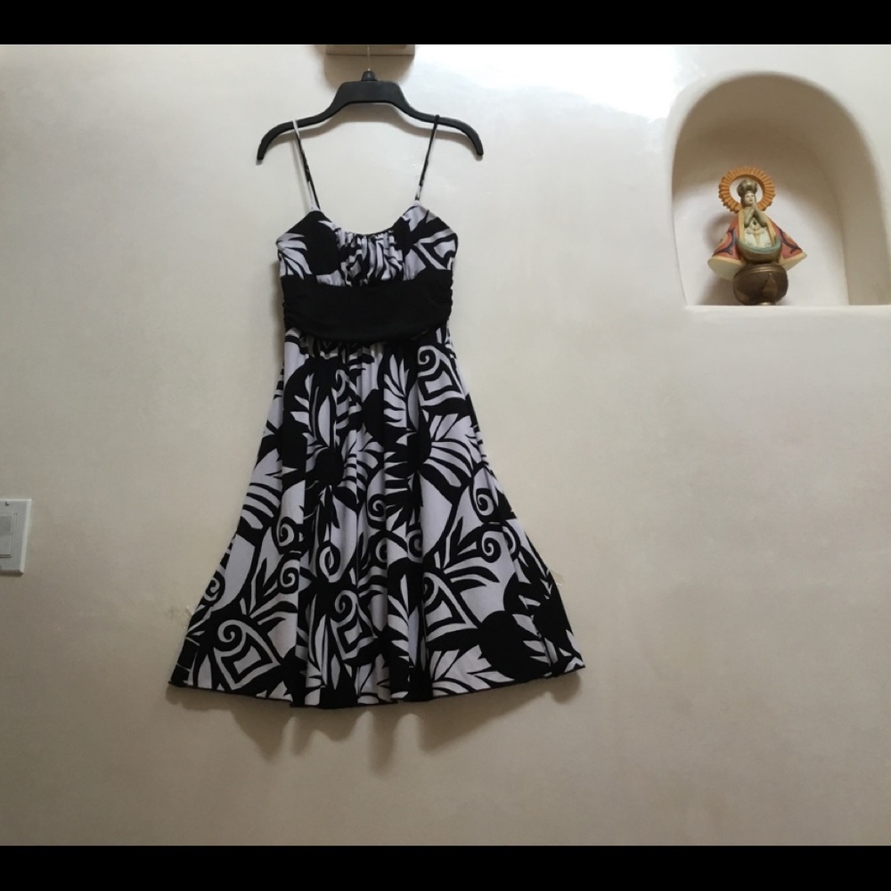 Black and White Dress with Ruched Waistline